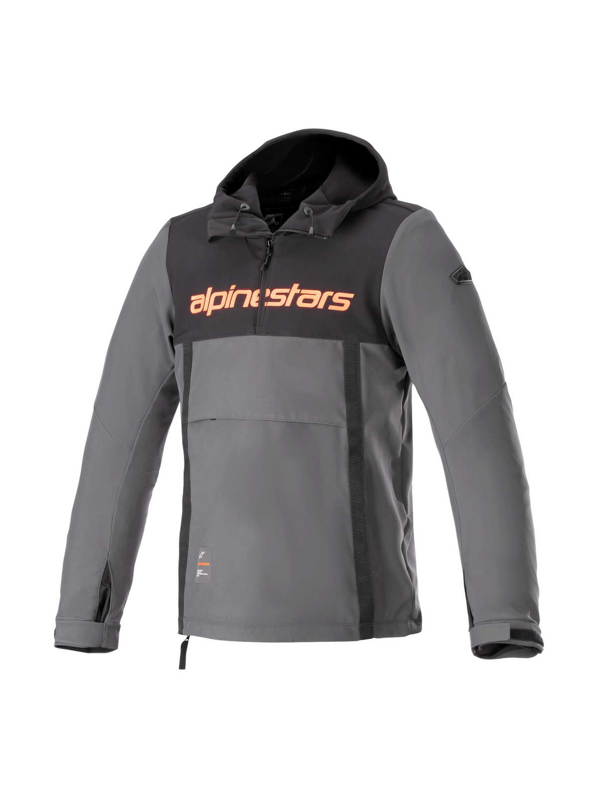Alpinestars sweat à capuche Sherpa, veste de moto urbaine pour homme, gris et noir, softshell coupe-vent, logo rouge fluo.