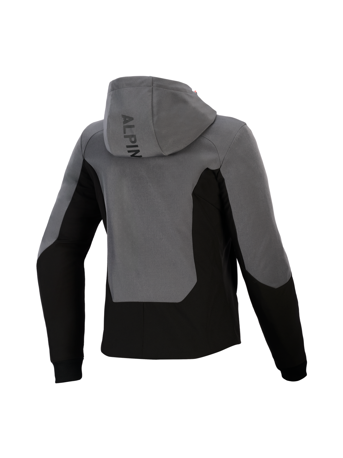 Alpinestars Stella Radium Tech Hoodie pour femme, vue arrière, gris foncé et noir, hoodie de moto urbain doté d'une coque coupe-vent, design color-block, logo Alpinestars sur la capuche et poignets côtelés.