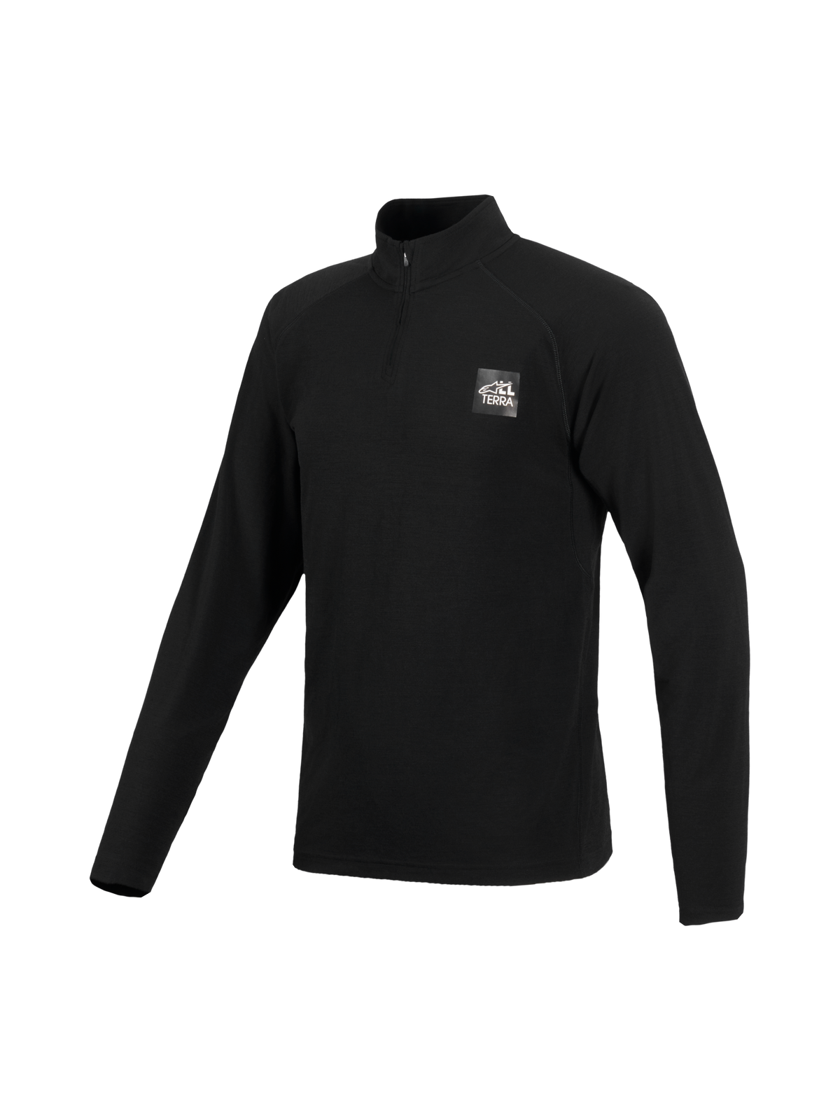 Alpinestars At 8 Merino Top Layer, haut technique noir à manches longues pour moto All Terra avec col zippé et logo sur la poitrine