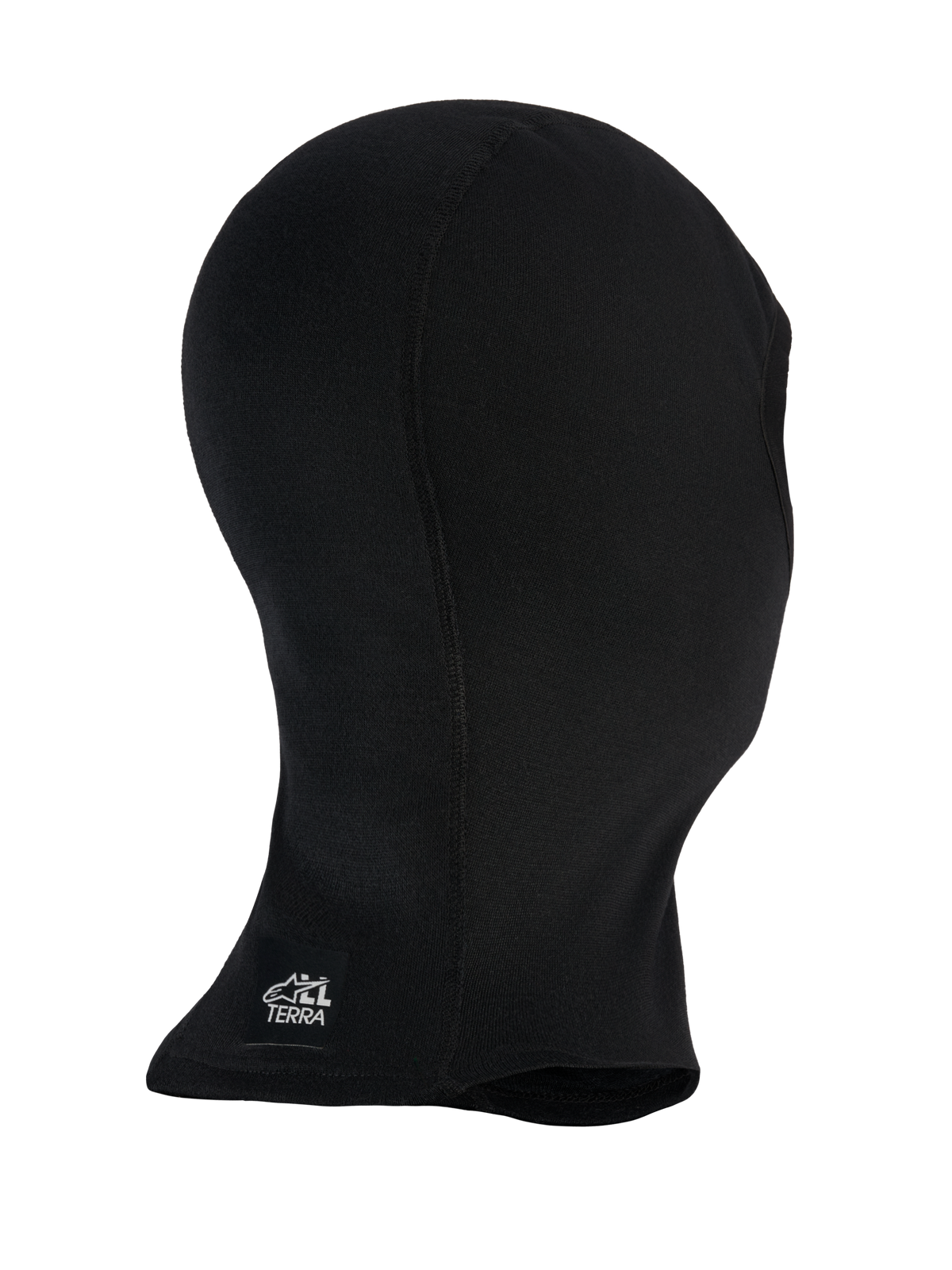 Alpinestars At 8 Merino, cagoule moto adventure noire, en mélange de laine mérinos technique avec cou long et marquage All Terra