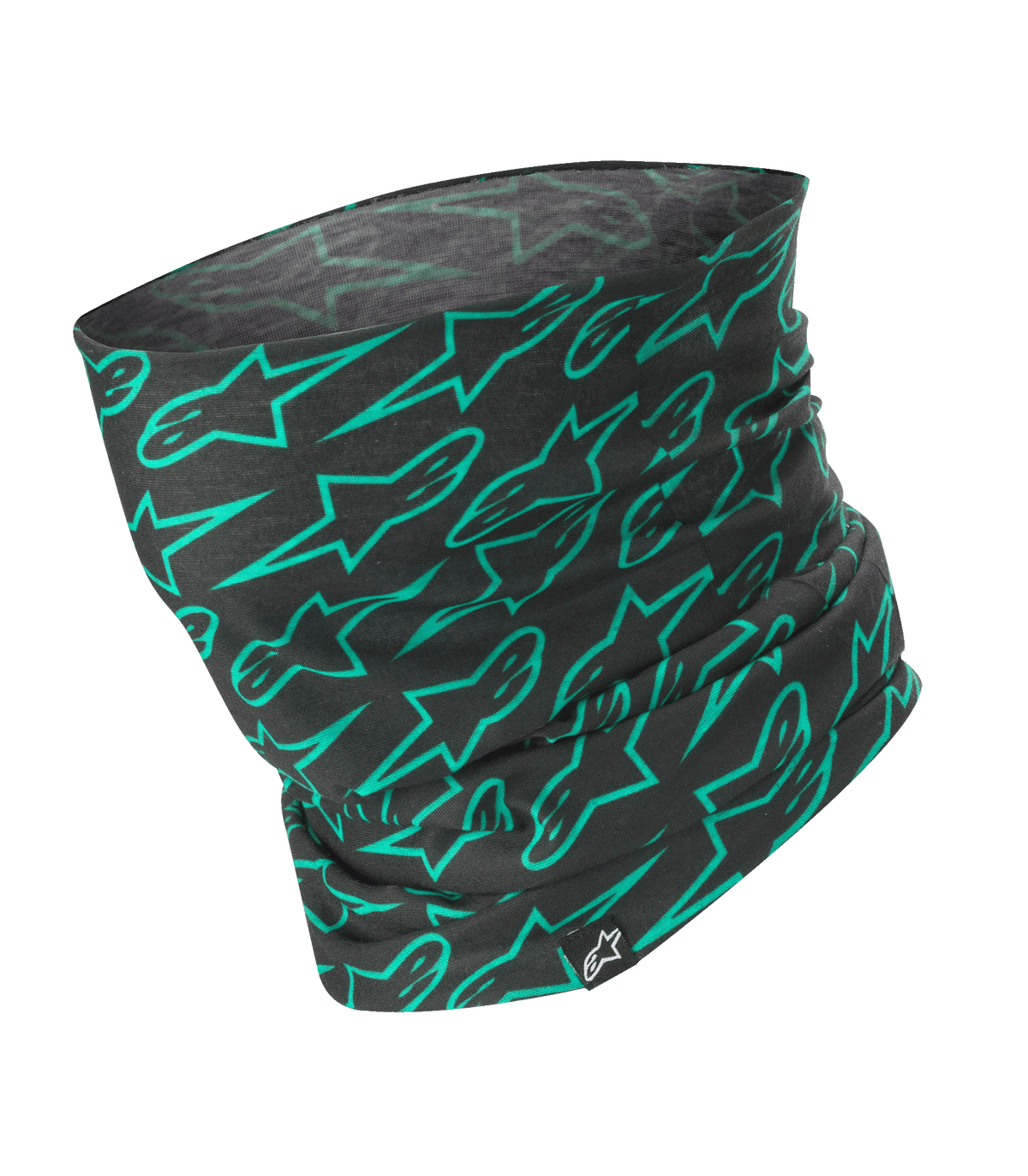 Alpinestars Neck Tube, tour de cou noir avec motif de logo Astars turquoise, cache-cou de moto léger, couche de base soyeuse et résistante au vent, accessoire de protection unisexe