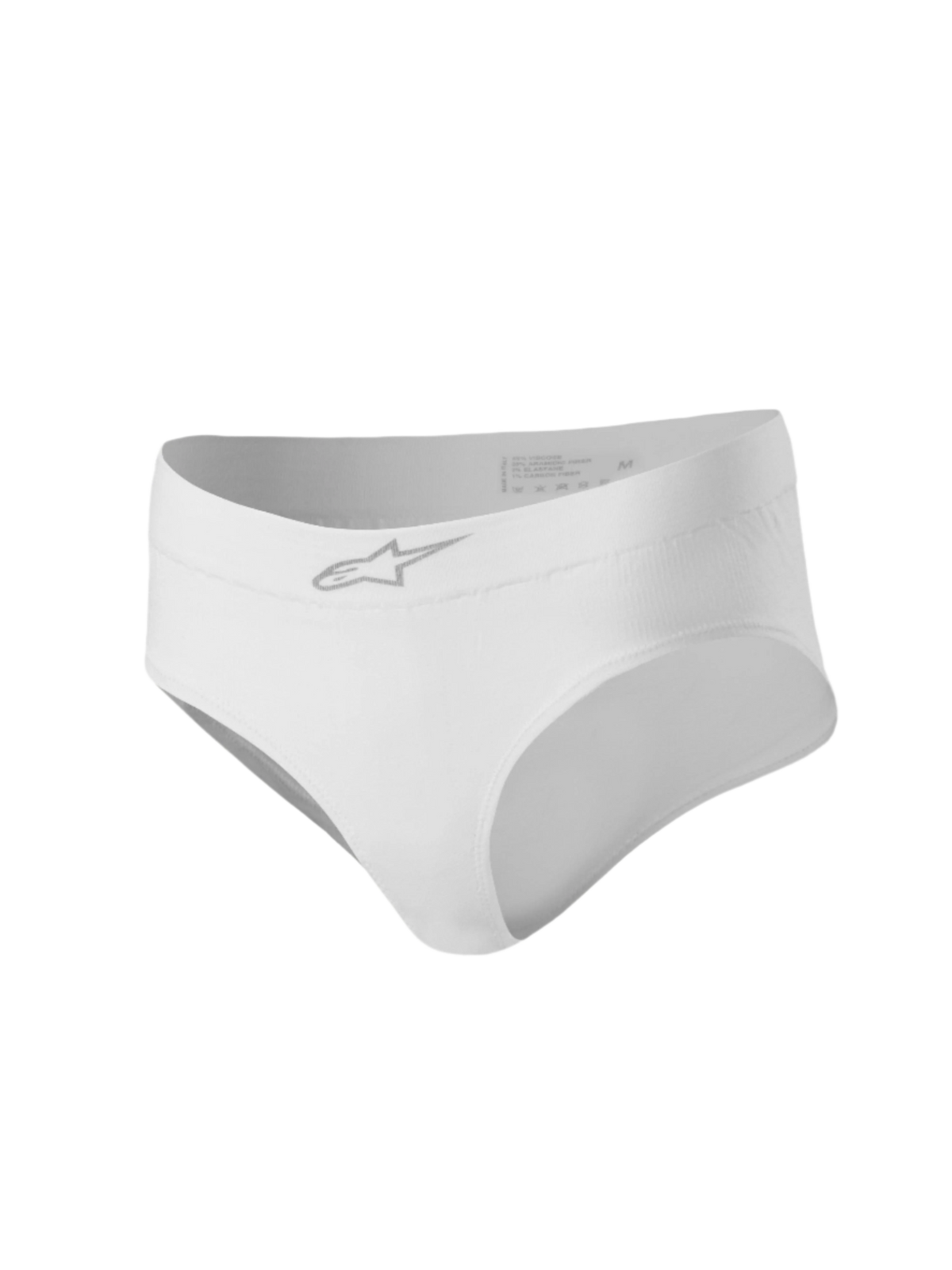 Culotte Alpinestars Stella TECH ZX, sous-vêtement de course pour femme, blanc, design échancré avec logo Astars argenté sur la ceinture, couche de base ignifugée certifiée FIA 8856-2018 pour la course automobile