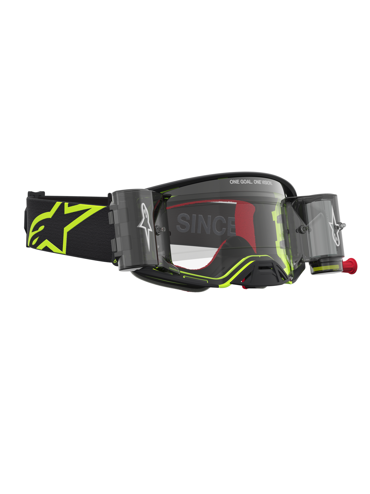 Alpinestars Masque Supertech Firma Roll-Off, motocross, noir et jaune fluo, système Roll-Off intégré, lentille transparente.