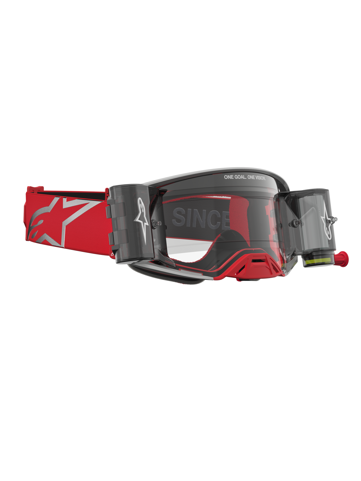 Alpinestars Masque Supertech Firma Roll Off, masque de motocross off-road, rouge et argenté, système Roll-Off intégré avec canisters latéraux, sangle rouge à logo blanc