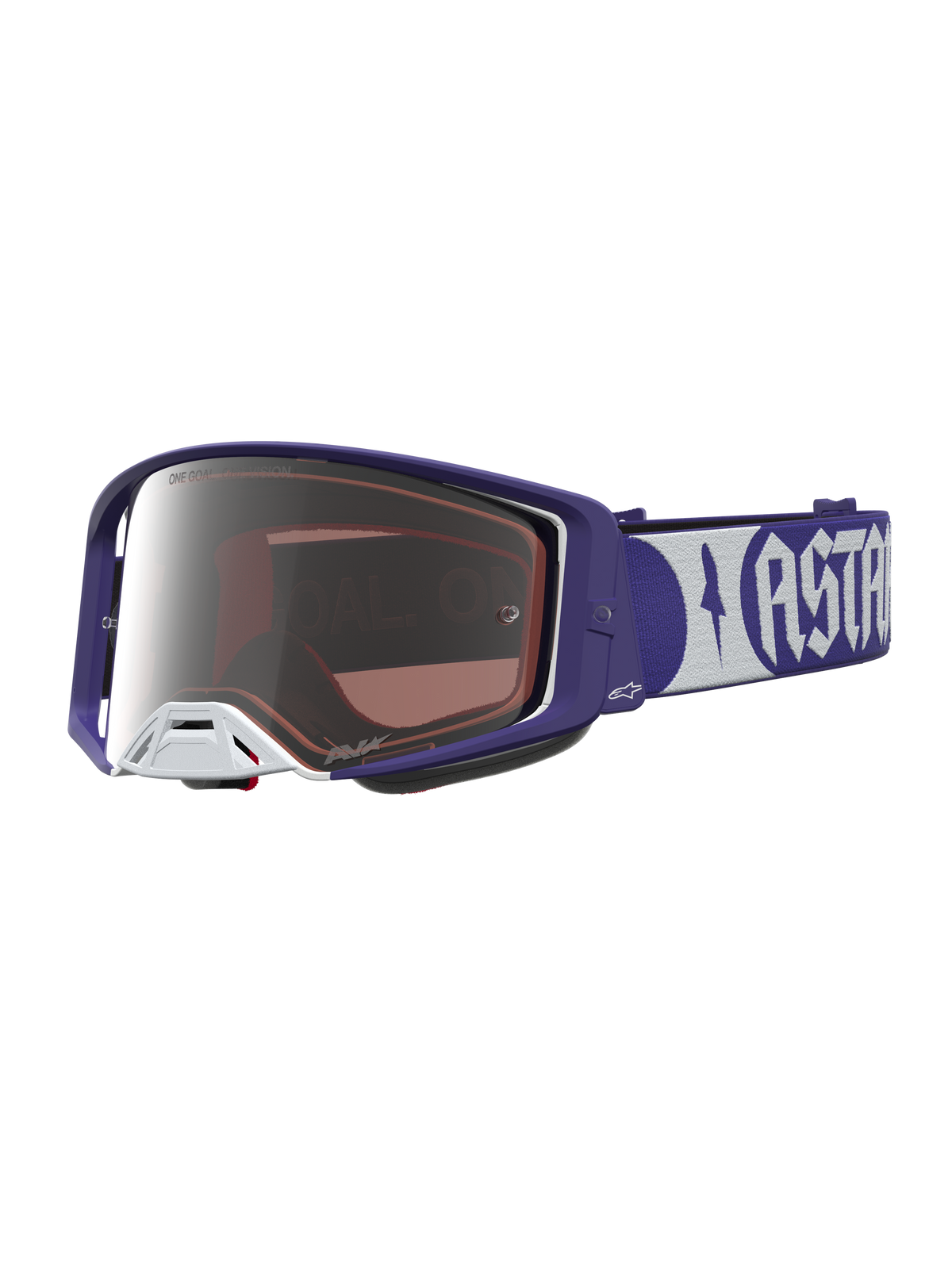 Alpinestars Supertech Atrox Goggles, Motocross racing eyewear in deep blue and white with a mirror silver lens.