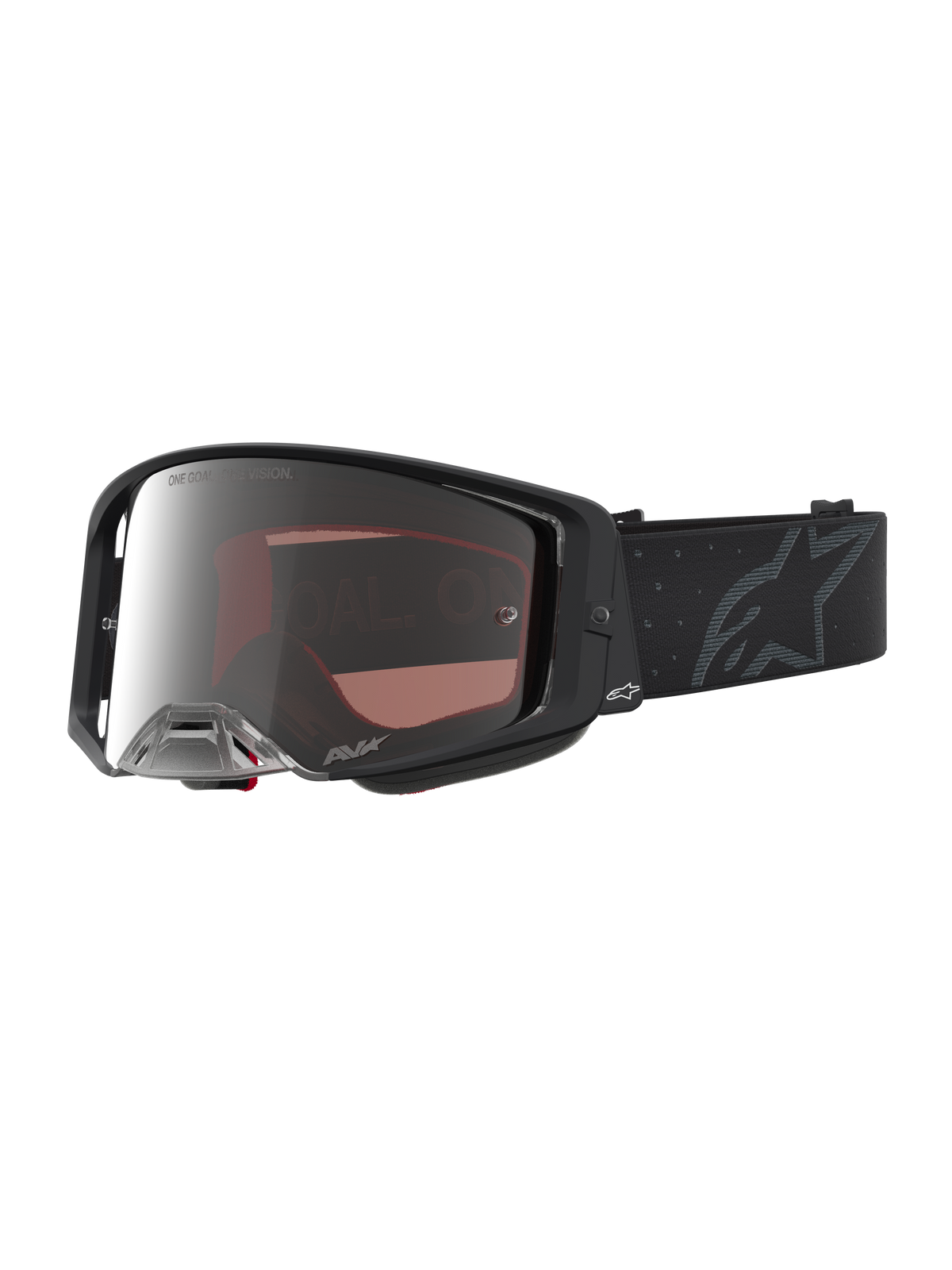 Alpinestars Supertech Cloak, masque de motocross tout-terrain noir et argenté, lentille miroir en polycarbonate.