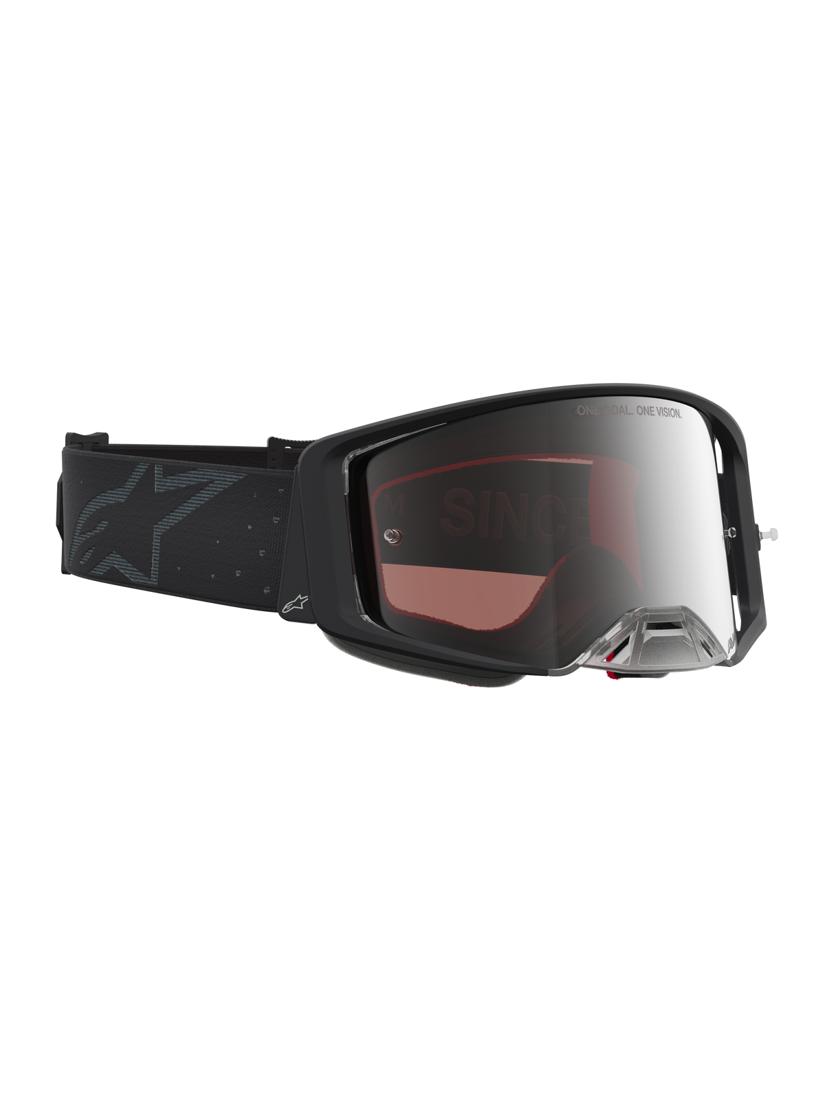 Masque Supertech Cloak Alpinestars, masque de motocross tout-terrain, noir et argenté, écran miroir argenté haute performance.
