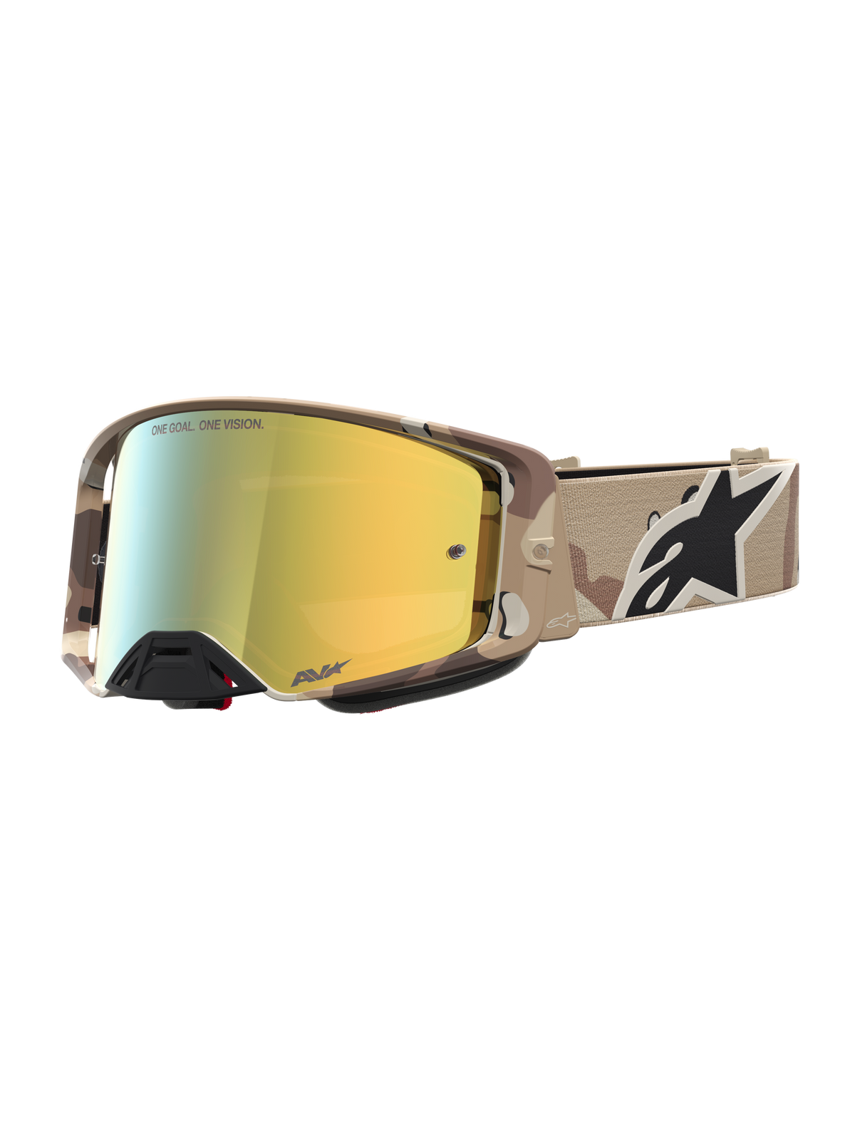 Alpinestars Masque Supertech Lone, masque de motocross, camouflage désert et doré miroir, lentille haute précision.