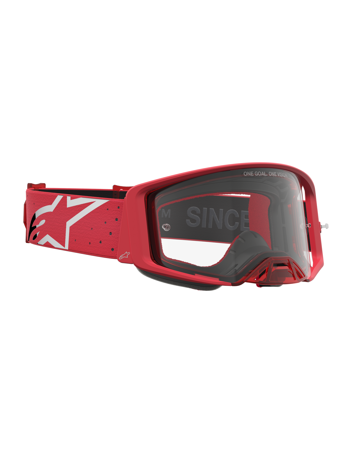 Masque Alpinestars Supertech Vesta, masque de motocross rouge et blanc, avec optiques claires et sangle à logo Astars
