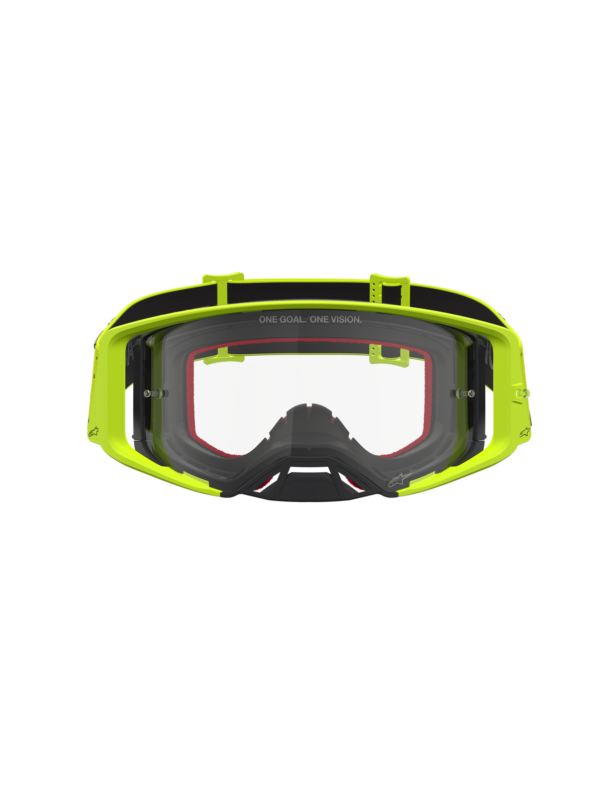 Alpinestars Supertech Vesta, masque de motocross jaune fluorescent et noir avec lentille claire anti-buée.