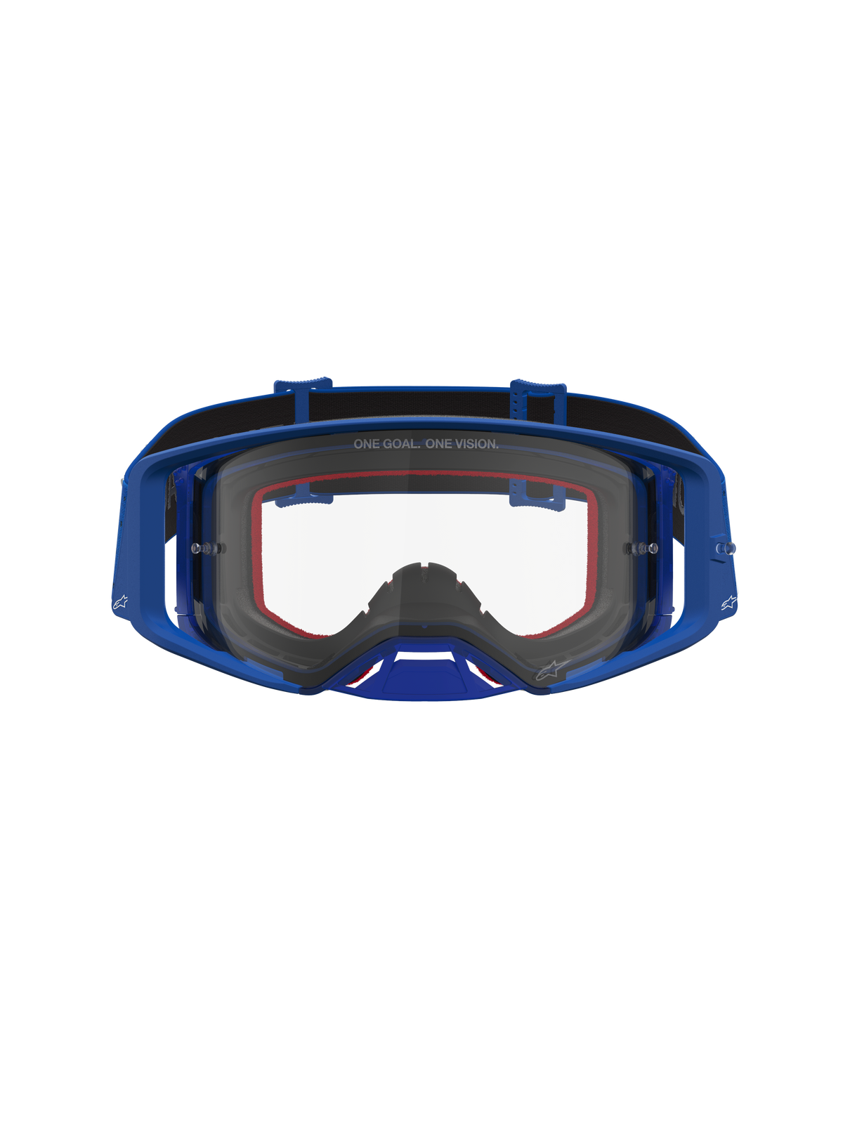 Masque Alpinestars Supertech Vesta, masque de motocross bleu et blanc avec écran clair, aération et gestion de l'humidité