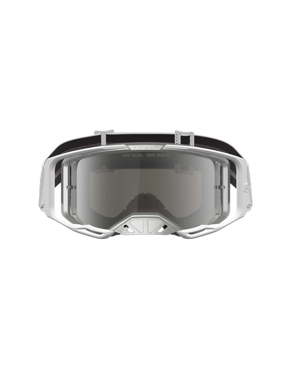 Alpinestars Vision 8 Ambre, masque de motocross blanc et argenté avec lentille miroir anti-buée et cadre A-FLEX flexible