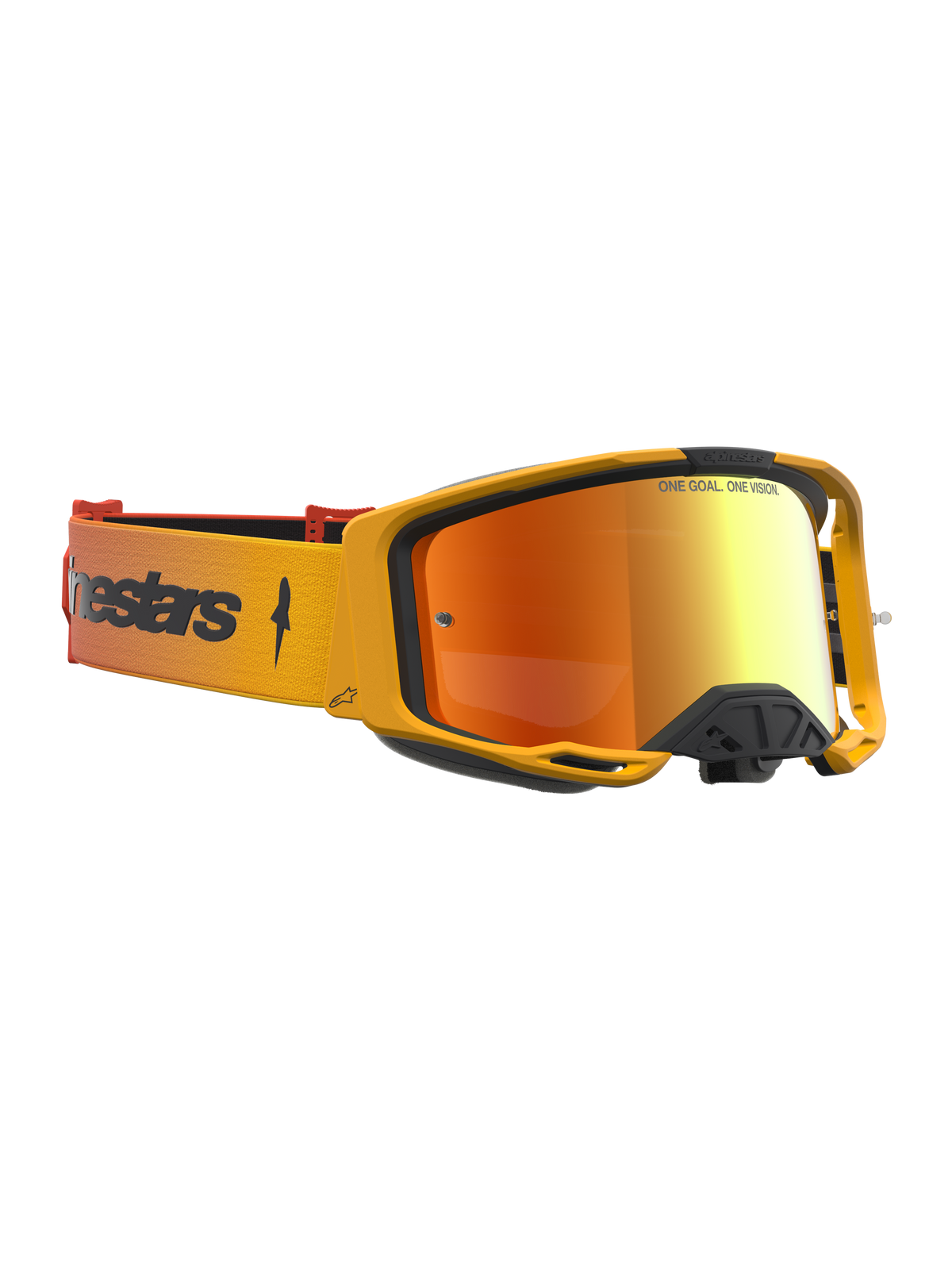 Alpinestars Vision 8 Amber Mirror Goggles for motocross with a red mirror lens and amber A-FLEX frame.