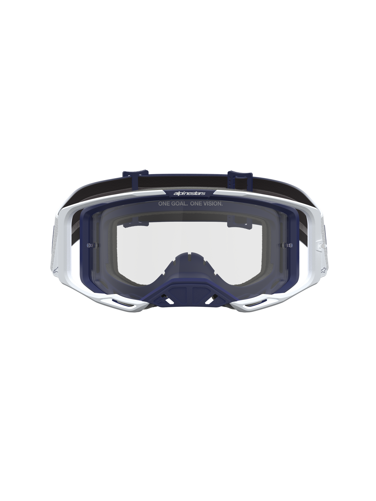 Masque Alpinestars Vision 8 Amber, masque de motocross blanc et bleu marine avec lentille claire et cadre flexible A-FLEX
