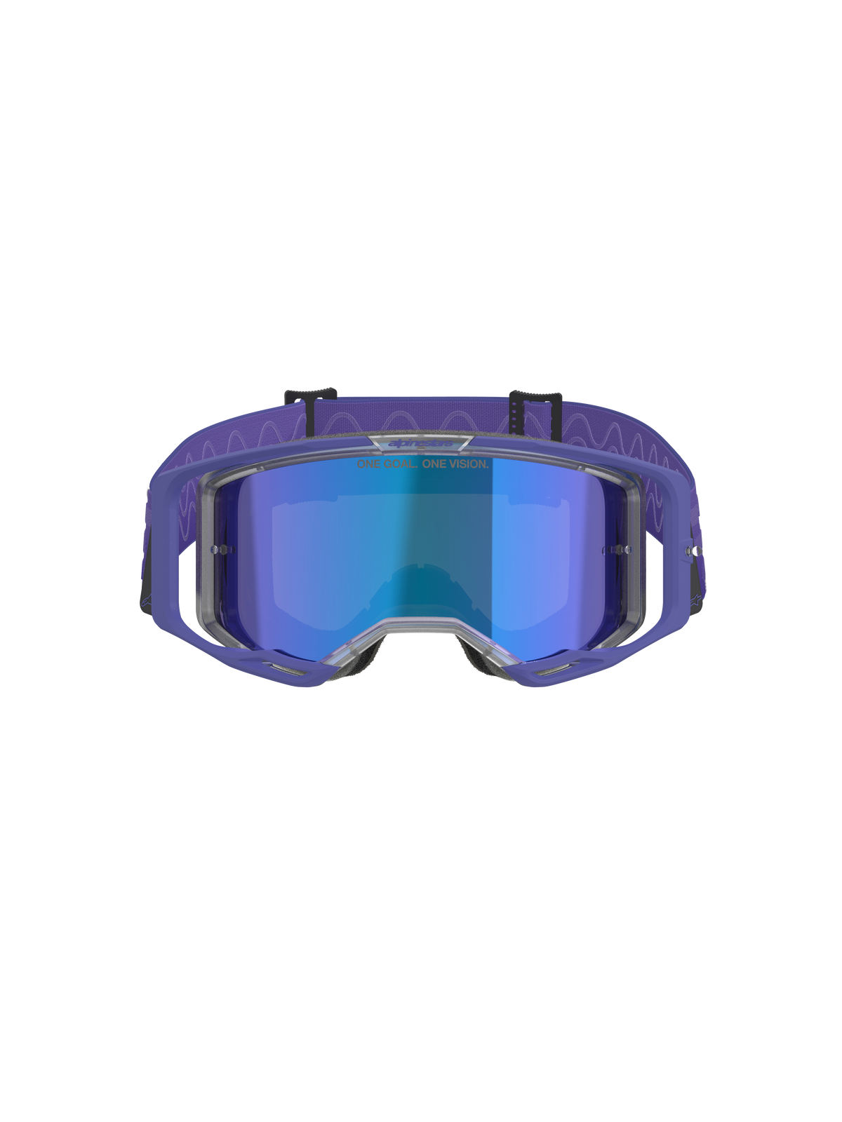 Lunettes Alpinestars Vision 8 Corp, masque de motocross, monture pourpre avec écran miroir bleu, sangle pourpre avec motif ondulé, protection oculaire haute performance pour la course tout-terrain