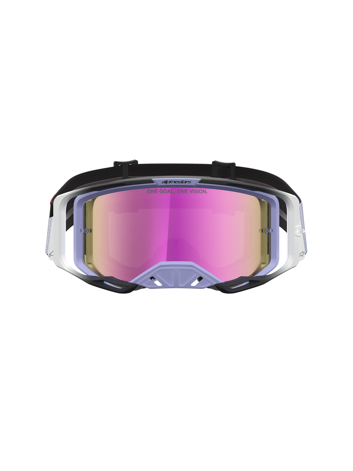 Masque Alpinestars Vision 8 Maven pour motocross, lavande et noir, lentille miroir rose anti-buée et ventilation RAM-AIR.