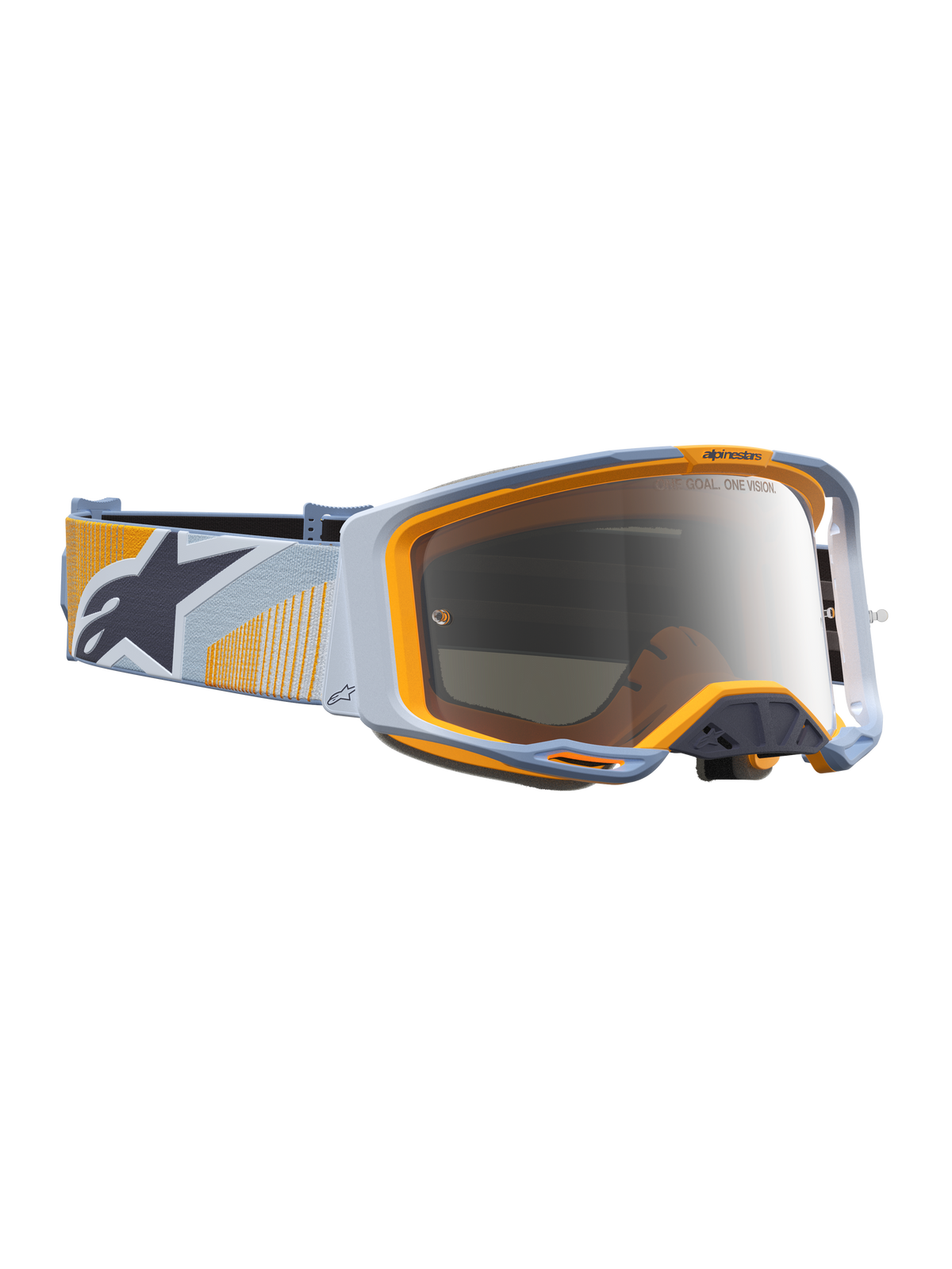 Alpinestars Vision 8 Maven, masque de motocross bleu et orange avec écran argenté effet miroir et ventilation RAM-AIR.