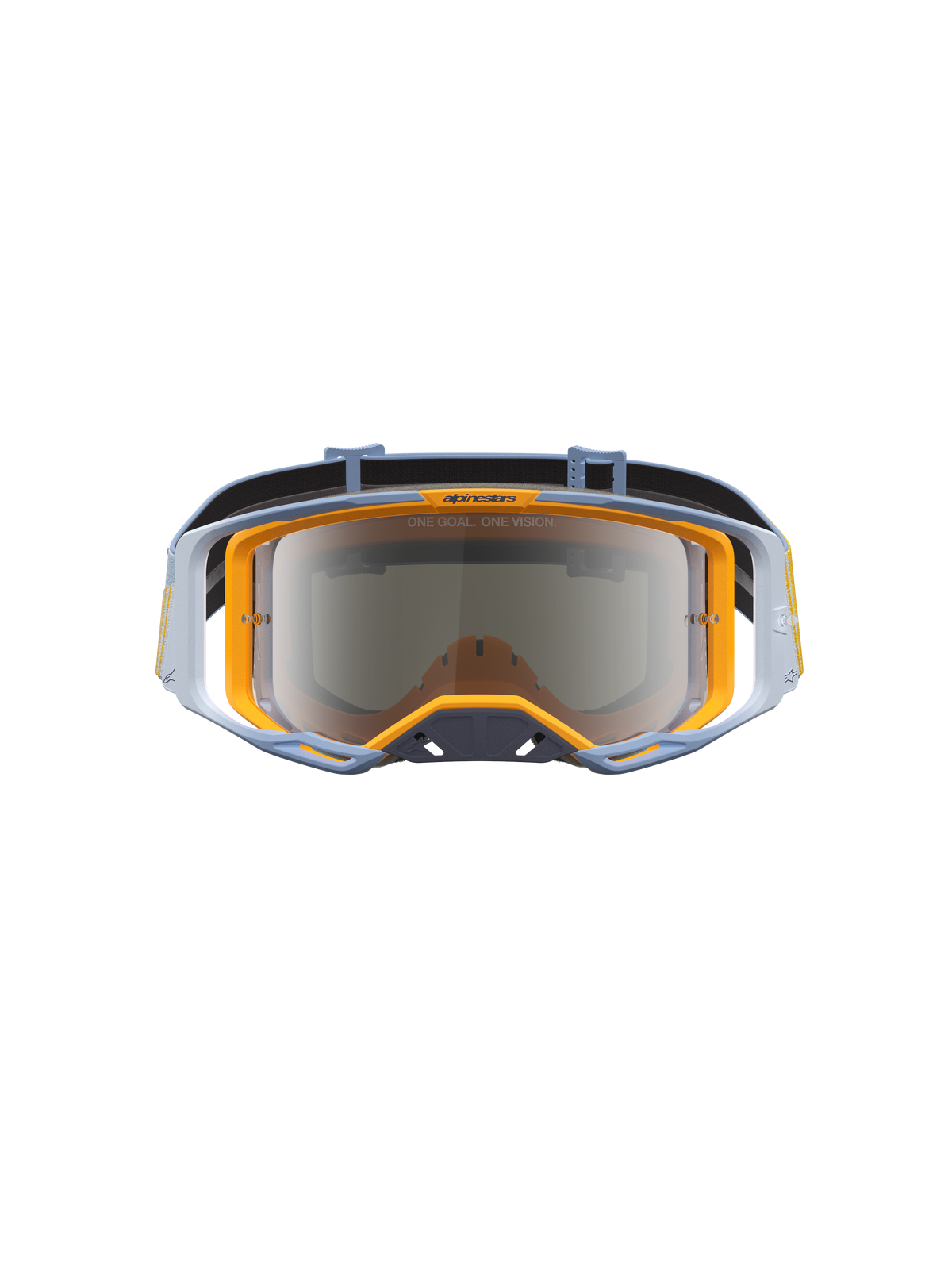Alpinestars Masque Vision 8 Maven, masque de motocross tout-terrain, bleu et orange, avec lentille argentée miroir, cadre A-FLEX flexible et système de ventilation RAM-AIR