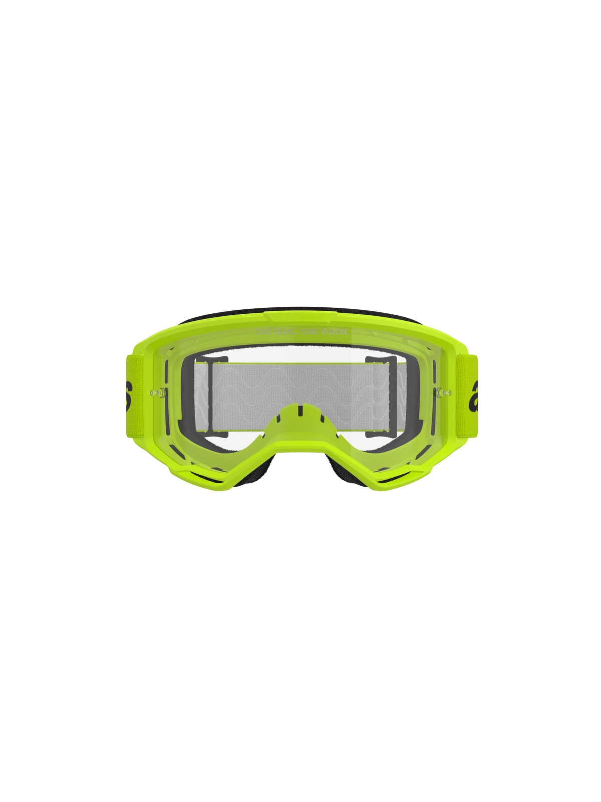 Masque Alpinestars Vision 3 Wordmark, masque de motocross, jaune fluo et transparent, monture jaune fluo éclatante, écran clair anti-buée, large sangle tissée, équipement de course tout-terrain