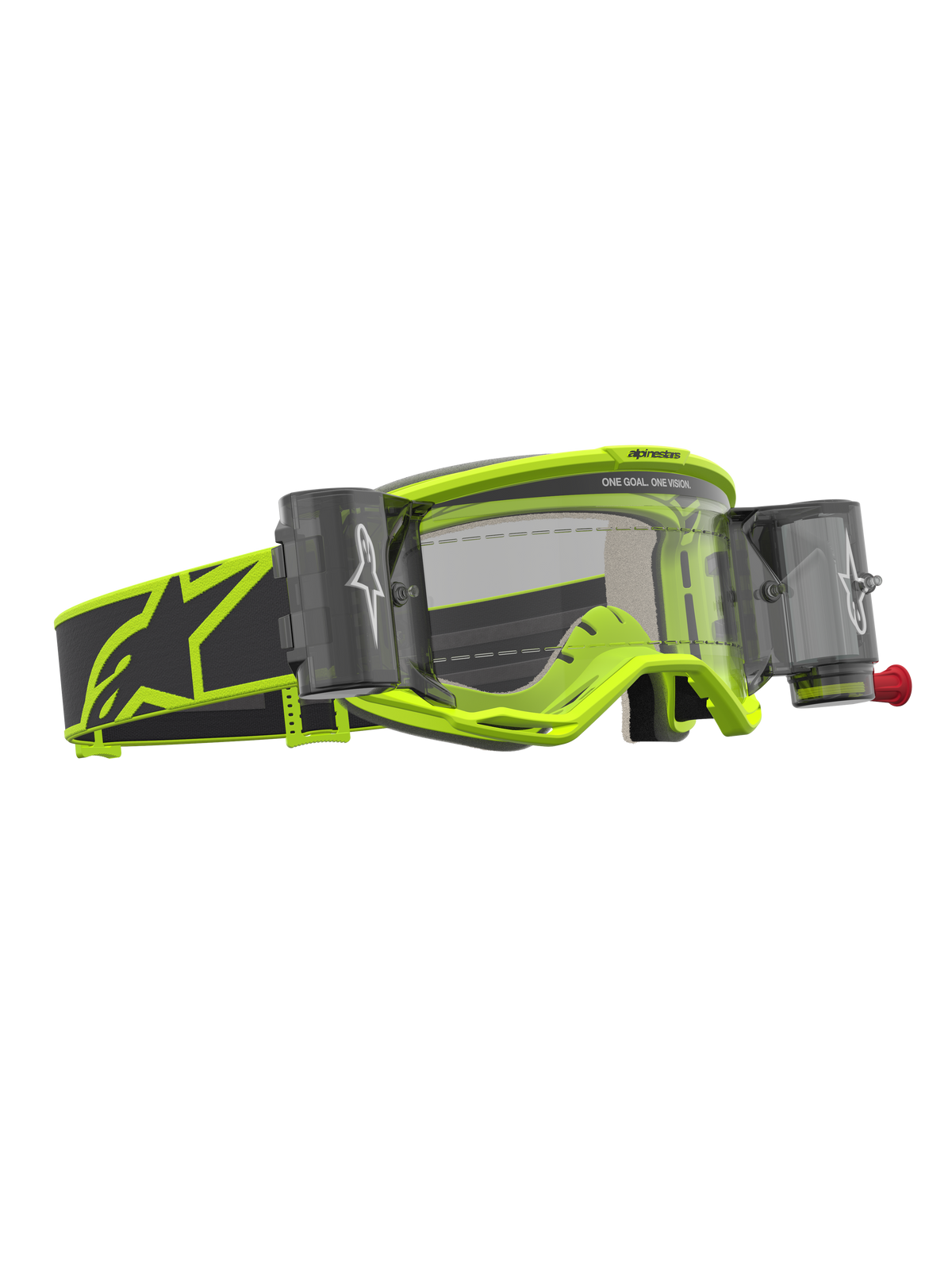 Alpinestars Masque Vision 5 Rora Roll Off, masque de motocross jaune fluo et noir avec système roll-off et écran clair.