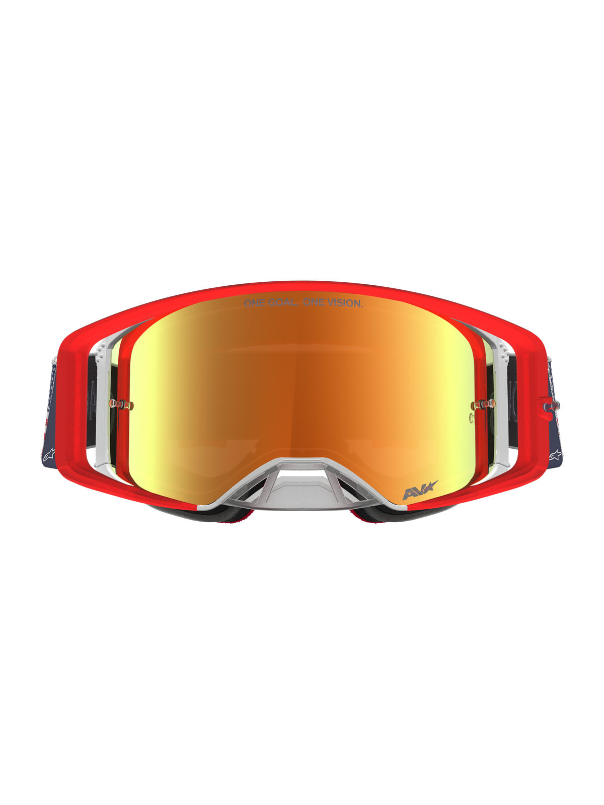 Alpinestars Supertech Fiftyfold Limited Edition, masque de motocross rouge et bleu, écran miroir rouge réfléchissant