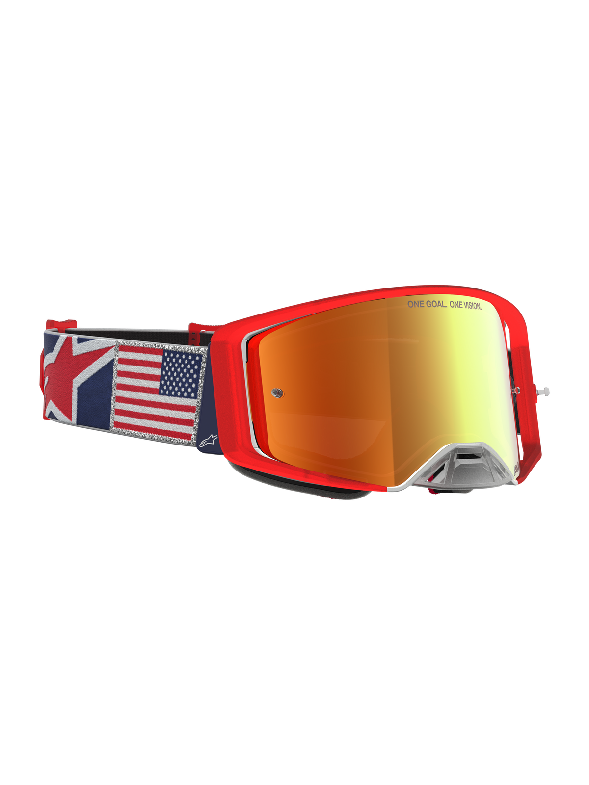 Alpinestars Supertech LE Fiftyfold, masque de motocross rouge, sangle drapeau USA et écran miroir rouge, édition limitée