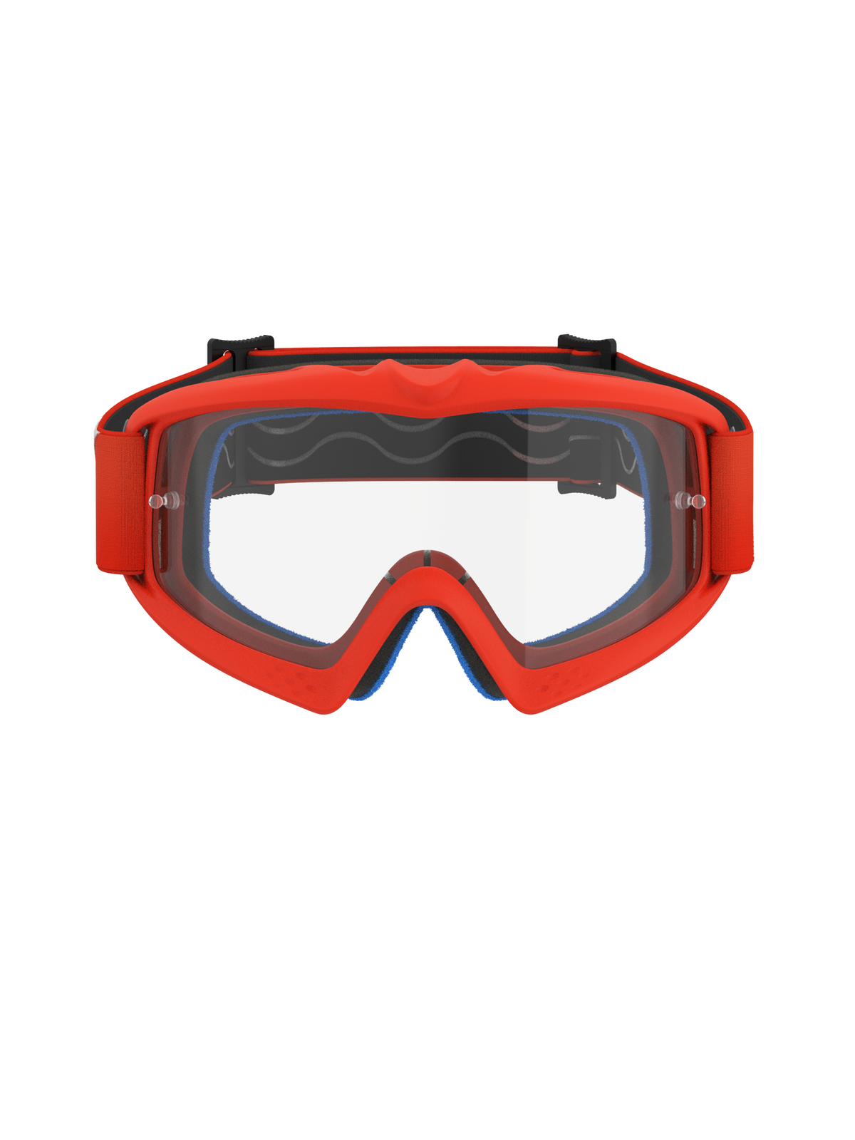 Masque Alpinestars Vision Youth Corp, masque de motocross, orange avec écran clair, monture orange vif et sangle assortie, mousse faciale bleue visible à l'intérieur, écran clair anti-buée avec supports pour tear-off, conçu pour les jeunes pilotes, protection oculaire haute performance pour le tout-terrain