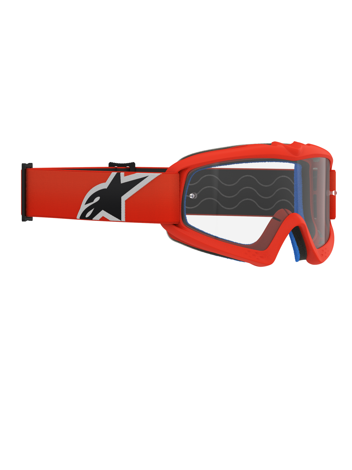 Alpinestars Vision Youth Corp Goggles, Youth Motocross Goggles, Orange frame and Clear lens, orange strap with bold black and white Alpinestars logo, visible blue face foam, silicone grip waves, polycarbonate anti-fog lens for off-road racing