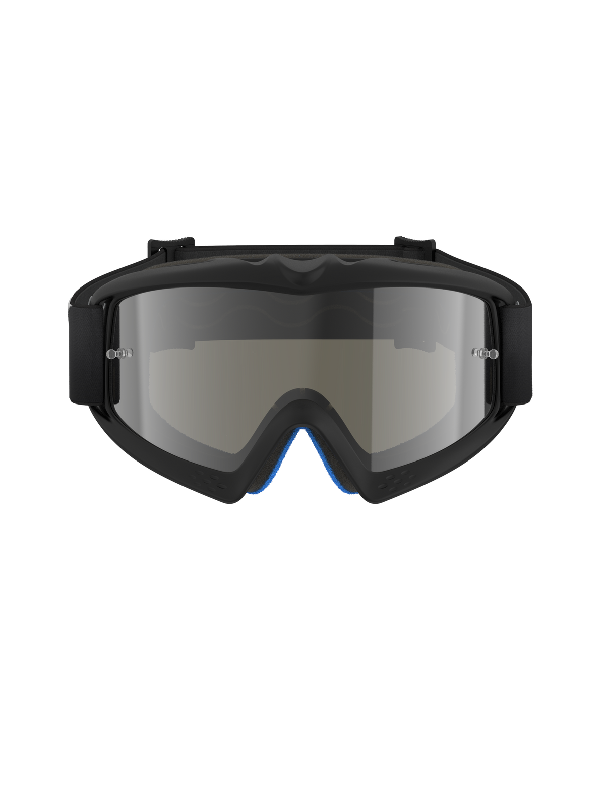 Masque Alpinestars Vision Youth Corp, masque de motocross, noir miroir argent, vue de face présentant un écran en polycarbonate à effet miroir et une monture noire en uréthane A-FLEX, protection oculaire professionnelle tout-terrain pour les jeunes pilotes