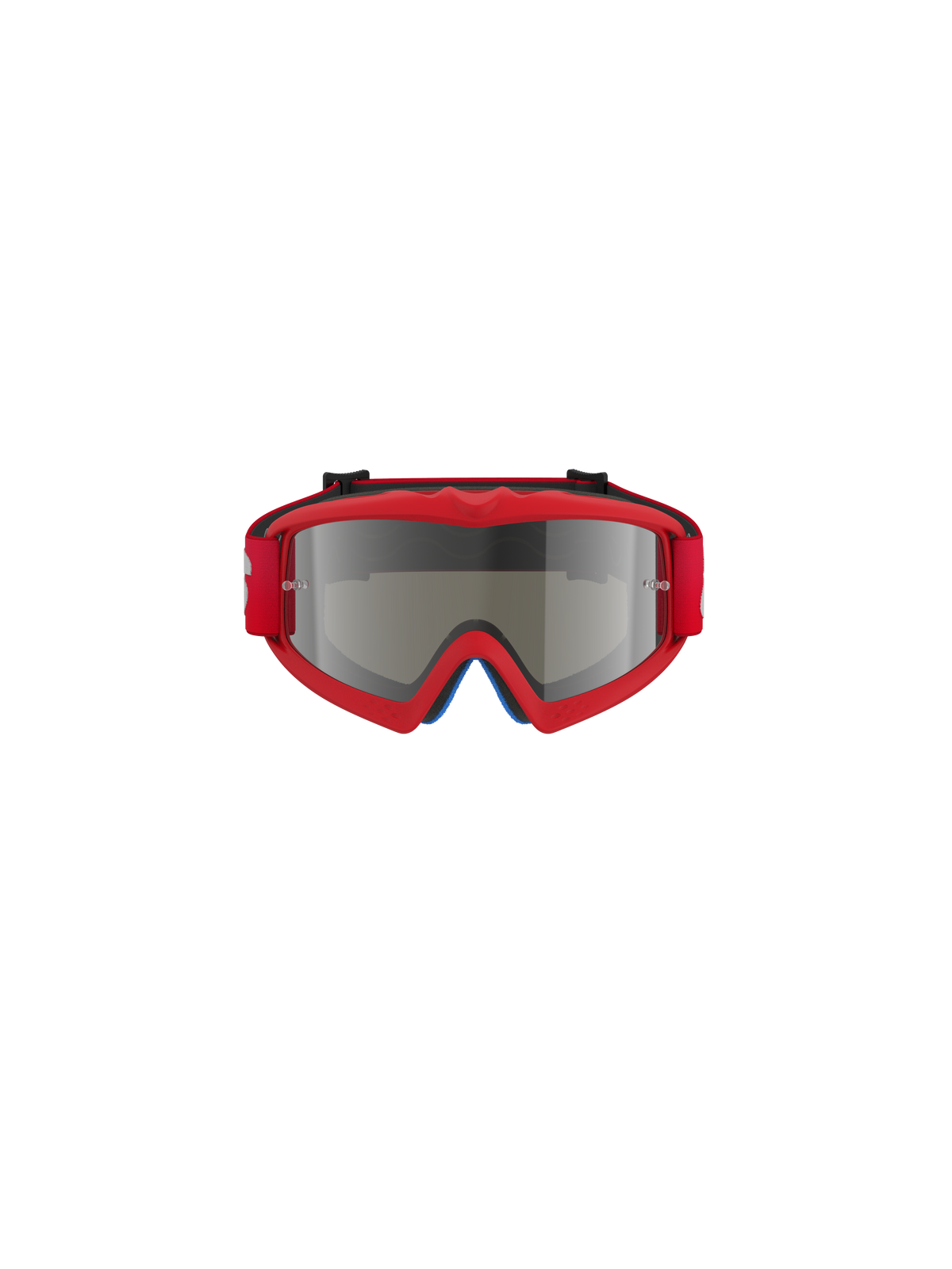 Masque Vision Junior Blaze Alpinestars, masque de motocross, rouge et miroir argenté, vue de face, doté d'une monture en uréthane rouge vif et d'un bandeau rouge, conçu pour les jeunes pilotes avec un écran miroir