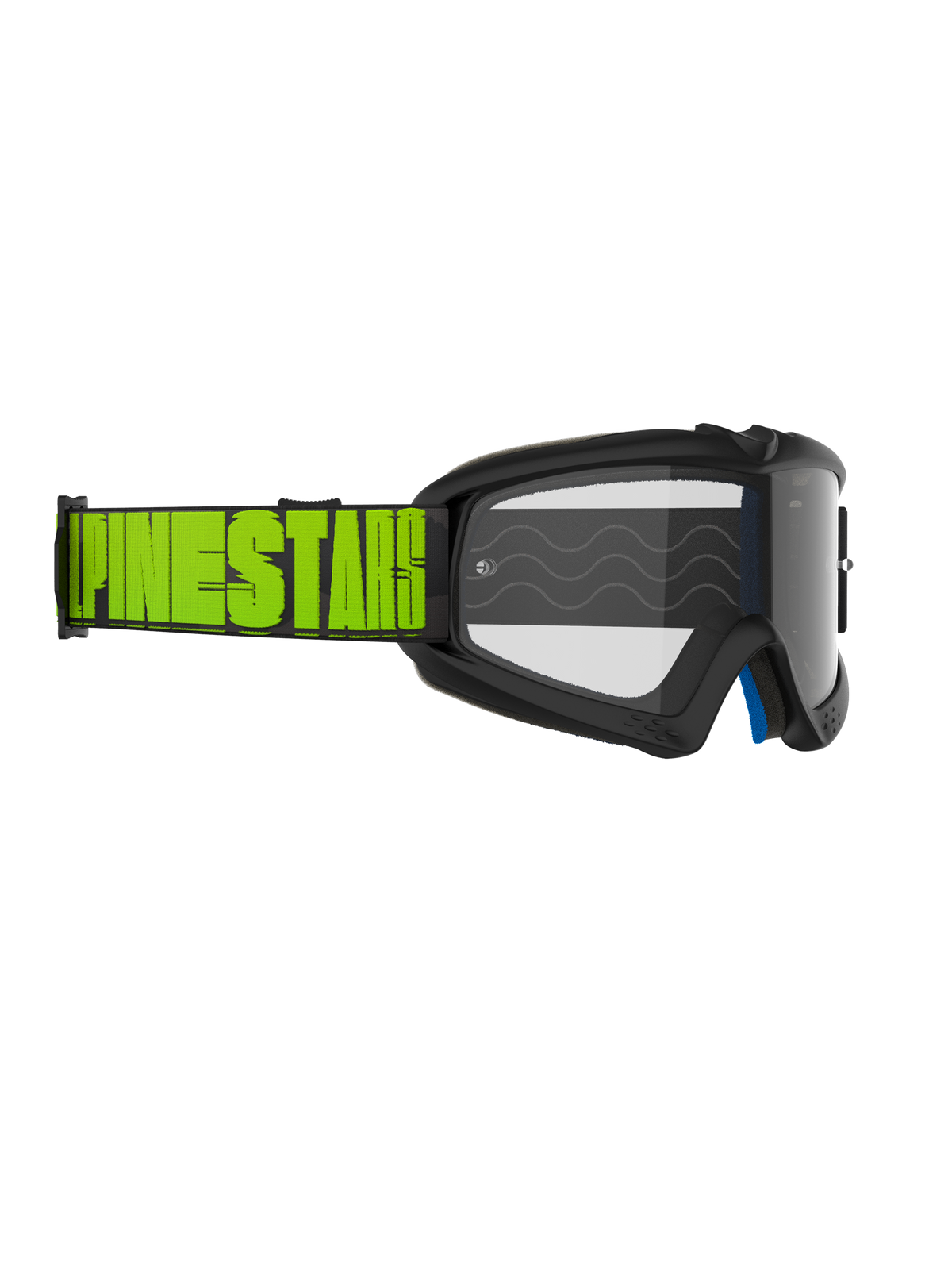 Masque Alpinestars Vision Youth Hollow, masque de motocross, anthracite et jaune fluo, écran transparent, bandeau noir avec logo Alpinestars jaune fluo imposant, protection oculaire haute performance pour jeunes pilotes