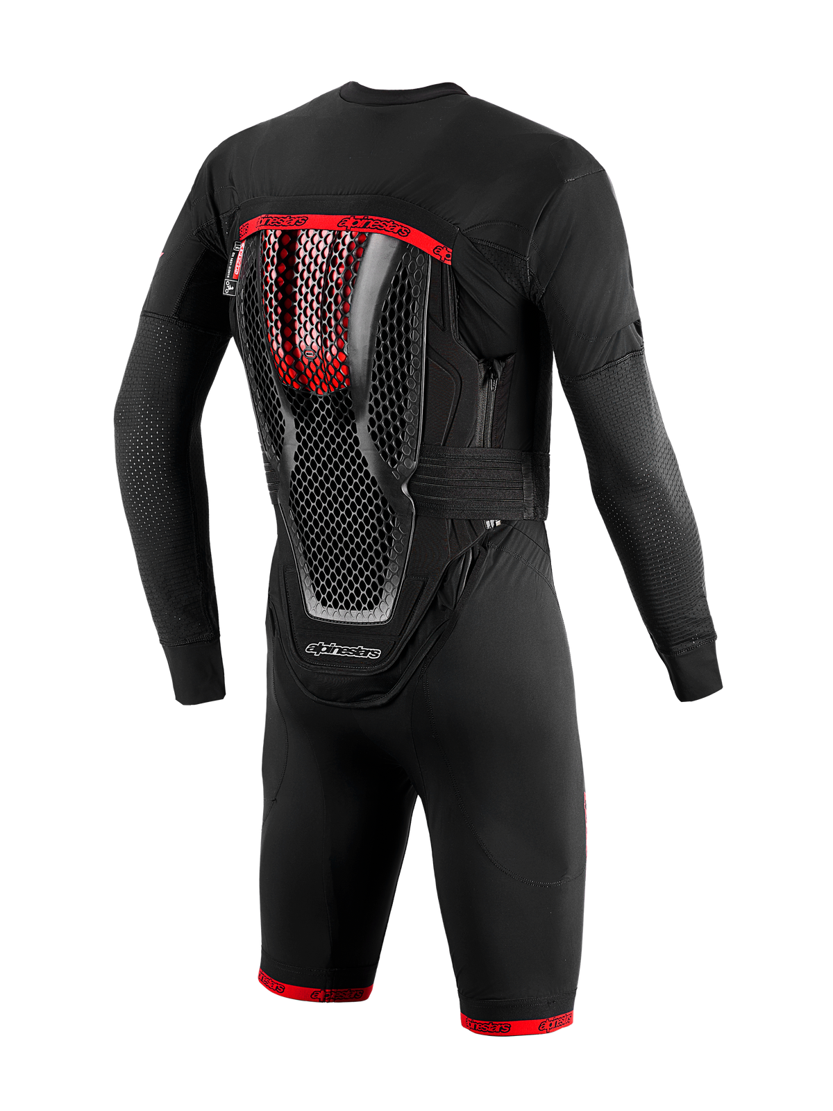 Système Airbag Tech-Air 10 V2 Race, couche de base noire et rouge avec protection dorsale intégrée en nids d'abeille.