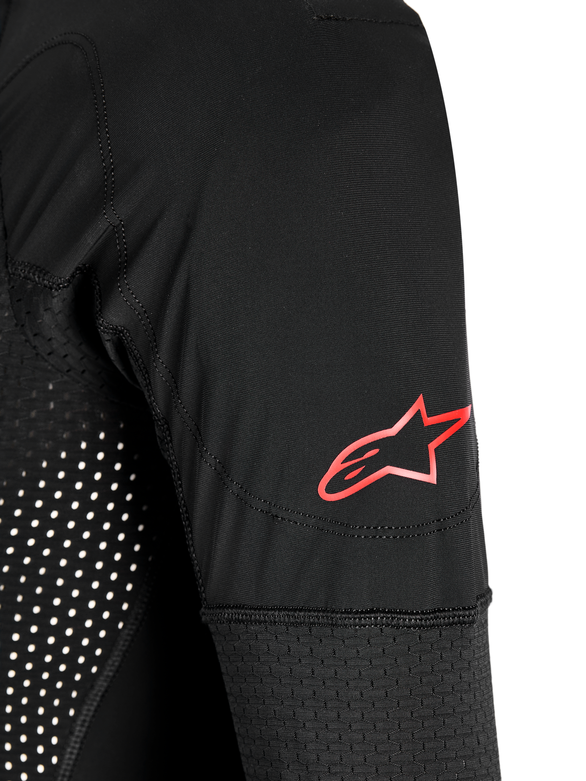 Manche du Système Airbag Tech-Air 10 V2 Race noire, avec logo Alpinestars rouge et panneaux en mesh technique.