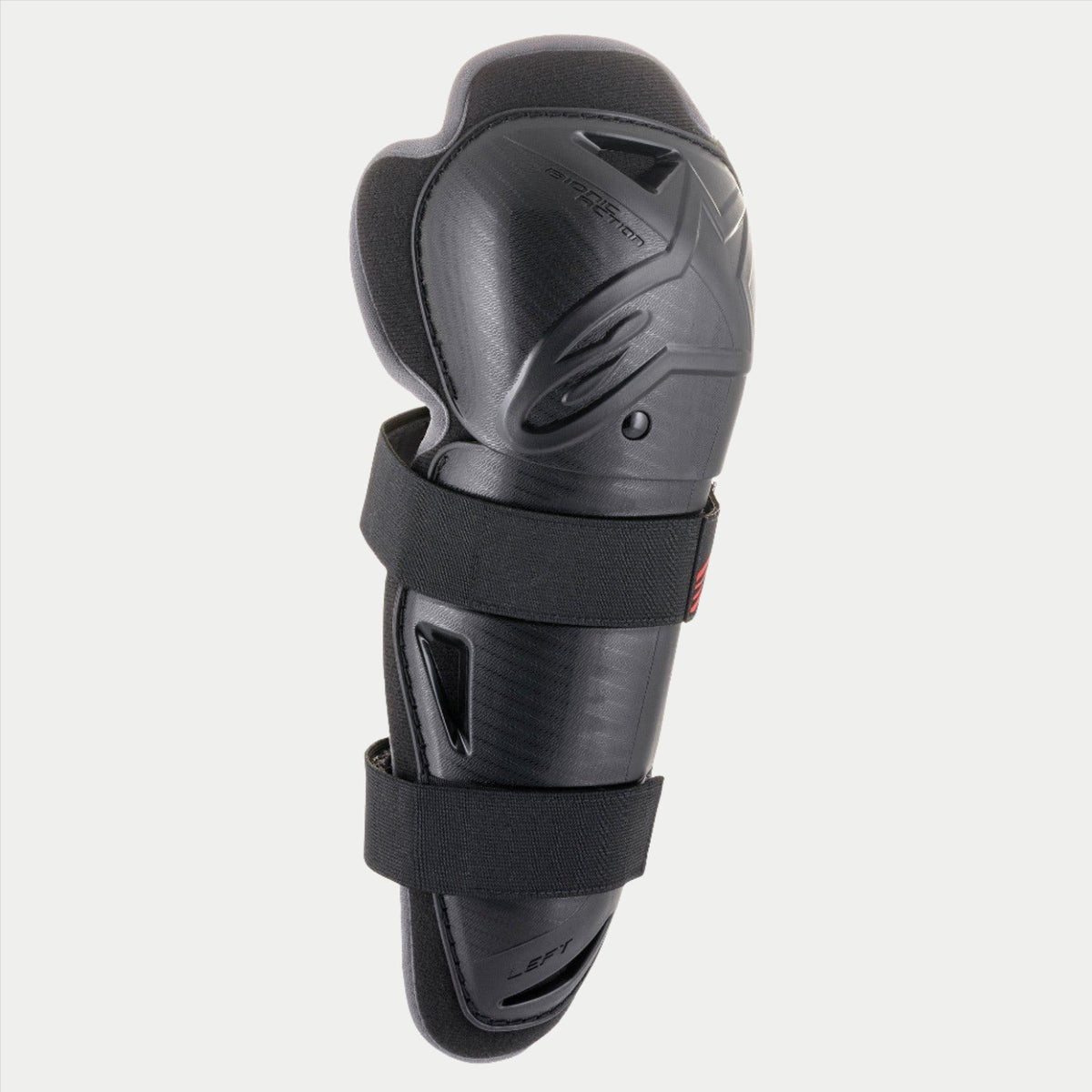 Genouillère Alpinestars Youth Bionic Action, noir, protection individuelle avec doubles sangles élastiques, coque en plastique asymétrique ergonomique avec logo embossé, équipement de protection de motocross et tout-terrain pour jeunes pilotes
