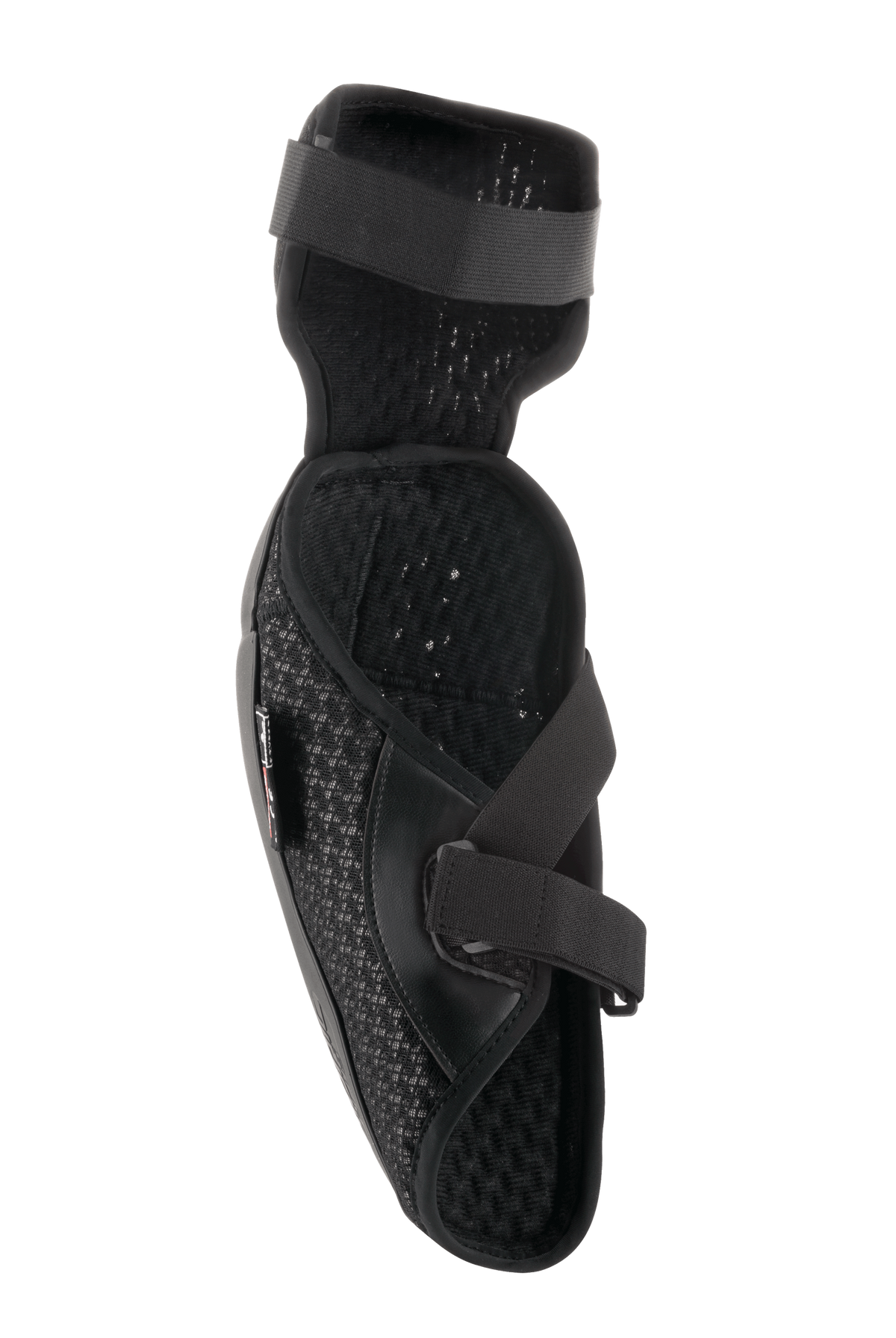Alpinestars Bionic Plus Elbow Protector, noir, vue intérieure montrant le rembourrage en maille 3D et le système de fermeture à double sangle, design ergonomique léger pour protection tout-terrain