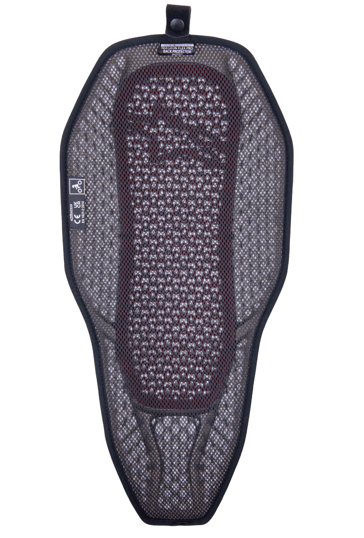 Insert de protection dorsale intégrale Alpinestars Nucleon Flex Proi, protection dorsale pour moto, rouge fumé transparent, doublure en maille 3D grise avec noyau rouge visible, design hybride hautement ventilé avec bouton-pression pour l'intégration à la veste