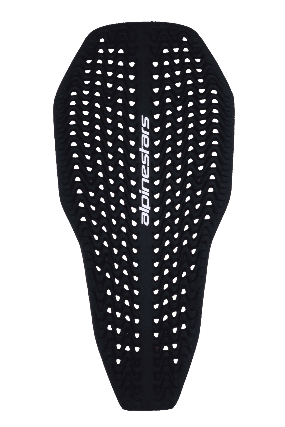 Insert de protection dorsale intégrale Alpinestars Nucleon Plasma, protection dorsale moto, noir, avec une texture ondulée perforée pour la ventilation, logo Alpinestars vertical blanc, design profilé mince et flexible