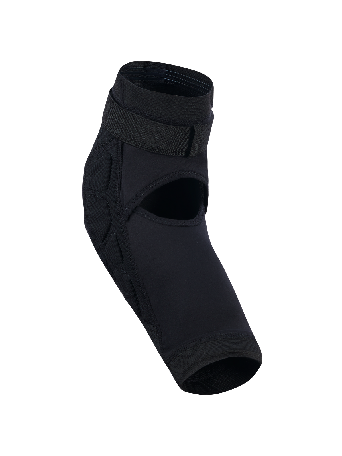 Alpinestars Bionic Plasma Youth Knee Protector, Black, youth motocross knee guard featuring an open-back design for ventilation, secure top strap, and side impact padding, anatomical sleeve construction for off-road riding.