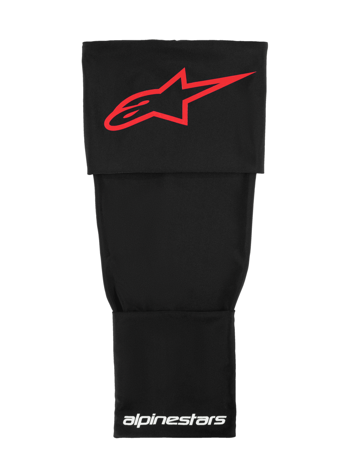 Manchon pour genouillère Alpinestars Rk-S, couche de base technique pour motocross, noir avec logo Alpinestars rouge et marquage blanc, tissu double couche extensible pour un maintien sous la genouillère