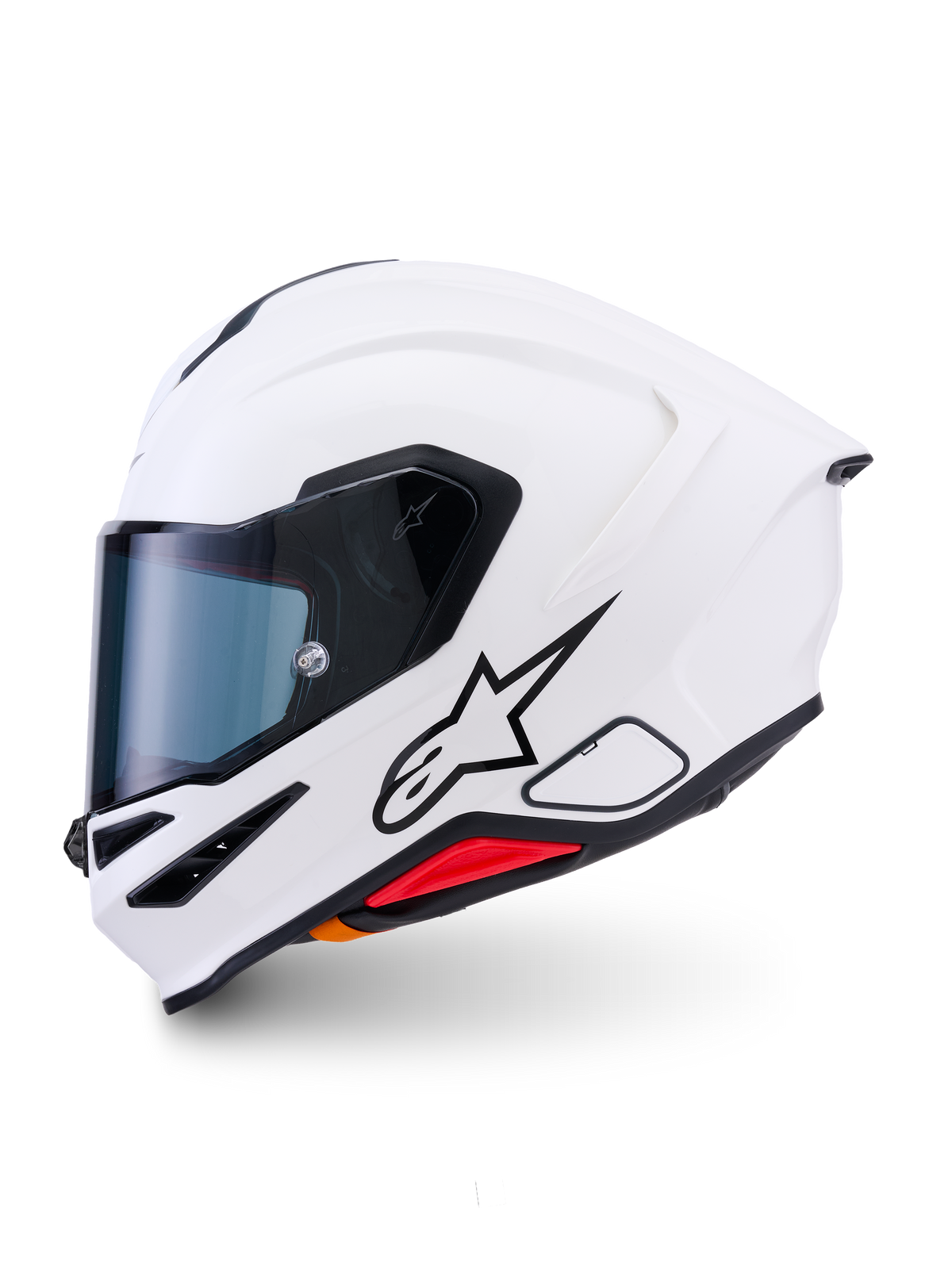 Alpinestars S-R7 Solid, casque de moto intégral, blanc brillant avec détails noirs, coque aérodynamique et visière transparente, équipement de protection haute performance