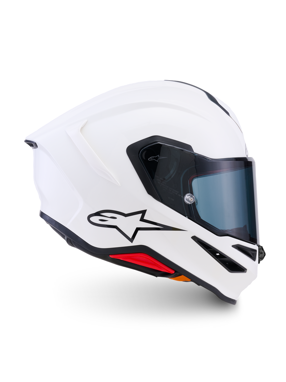 Alpinestars S-R7 Solid Casque, casque de moto intégral, blanc brillant, coque en composite de carbone, avec spoiler arrière intégré, visière transparente et logo A-star, pour des performances sur piste et sur route