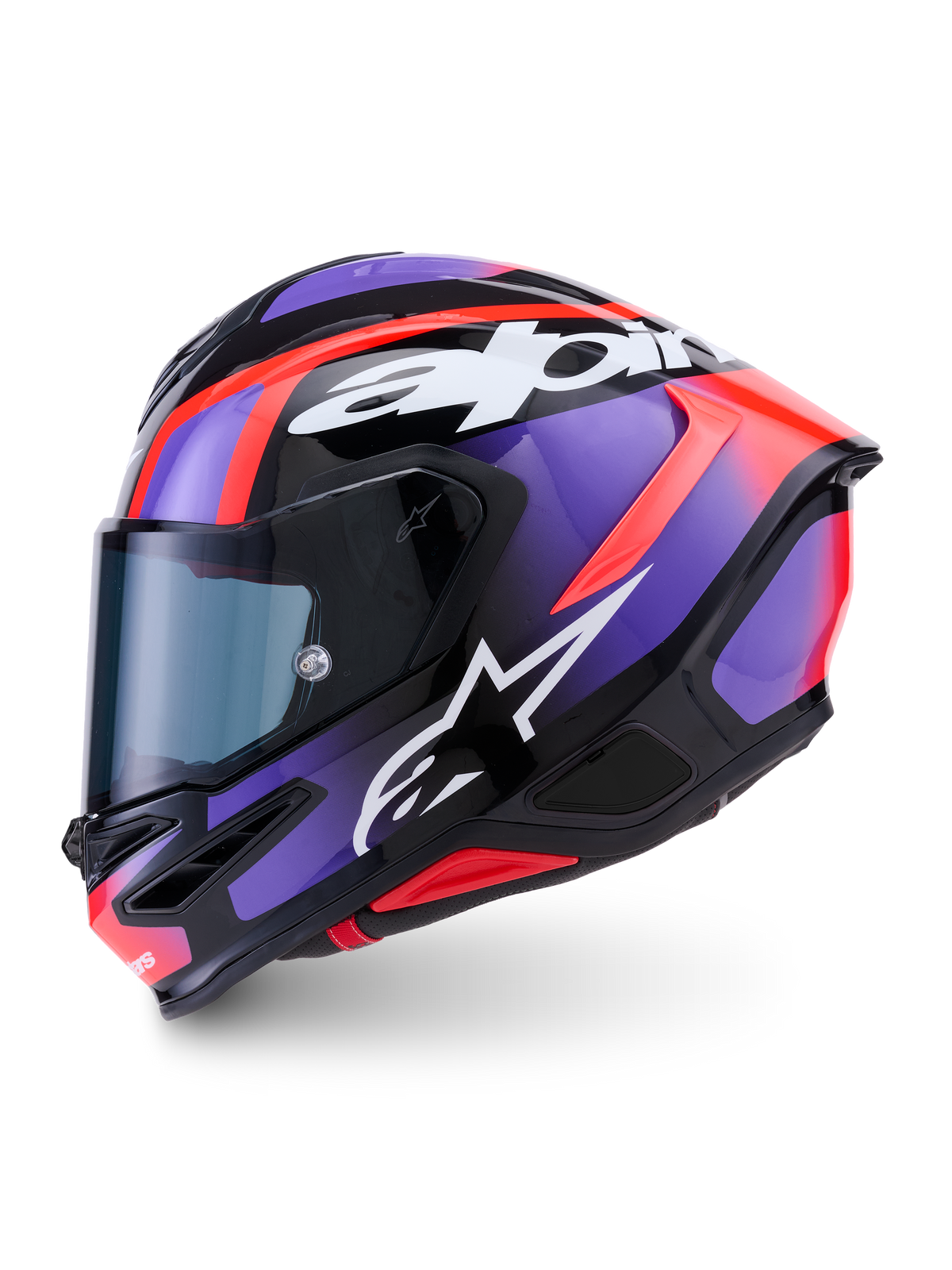 Alpinestars Casque S-R7 Lumen ECE 22.06, casque de moto intégral pour la route et la course, noir, violet, rouge et blanc, design aérodynamique