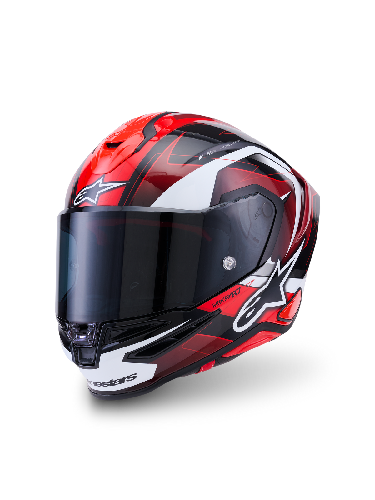 Alpinestars S-R7 Kinetis, casque intégral de moto route racing, noir, rouge et blanc brillant, construction en composite de carbone