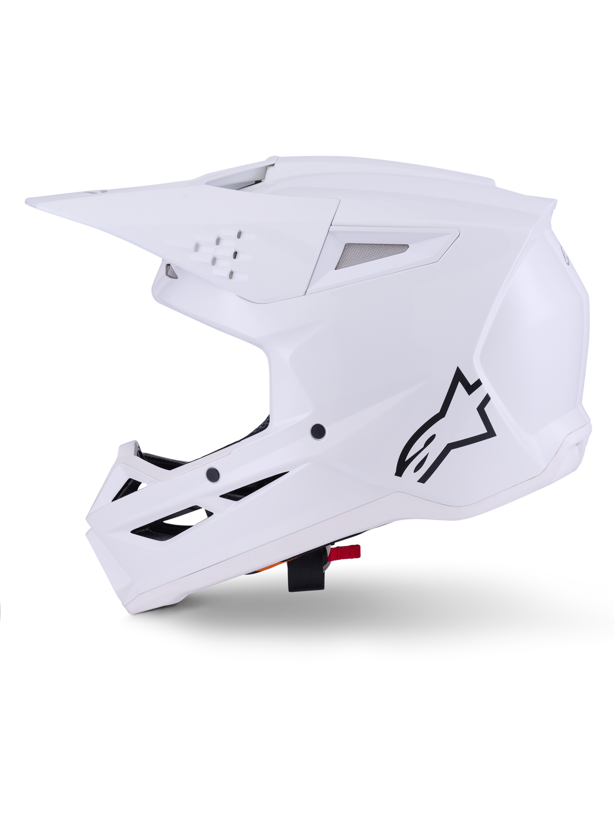Alpinestars S-M3 Solid Helmet, Motocross Helmet, White Glossy, featuring a sleek aerodynamic design, integrated visor, and multiple ventilation ports for off-road racing