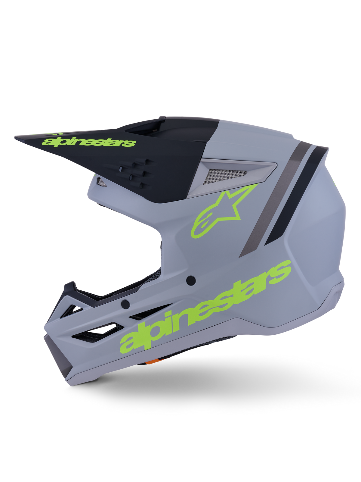 Casque Alpinestars S-M3 Radium, casque de motocross, vert, noir et jaune fluo mat, coque thermo-injectée avec visière intégrée et ports de ventilation à haut débit, conçu pour la pratique du MX et de l'Enduro