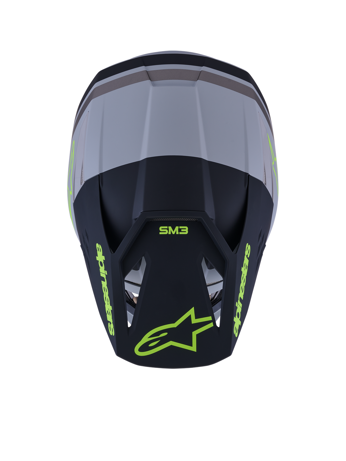 Casque Alpinestars S-M3 Radium, casque de motocross, vert, noir et jaune fluo mat, finition mate avec plusieurs ports de ventilation, design aérodynamique élégant avec visière intégrée, équipement de protection spécialisé pour le tout-terrain et la compétition MX