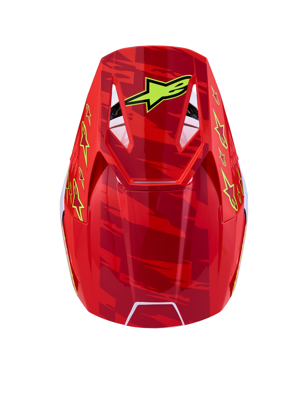 Alpinestars SM3 Falcon Helmet ECE06, Motocross Helmet, Unisex, Red and Yellow Star Graphics, ECE 22.06 Certified, Top View.