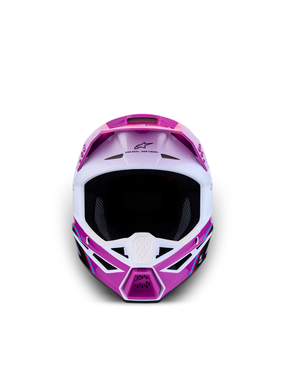 Casque Alpinestars SM3 Falcon Junior, motocross tout-terrain enfant, violet et blanc, certifié ECE 22.06, vue de face