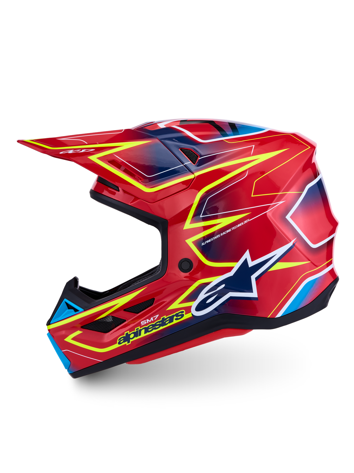 Alpinestars S-M7 Cast ECE06, casque de motocross rouge et jaune fluo avec coque aérodynamique, certifié ECE 22.06