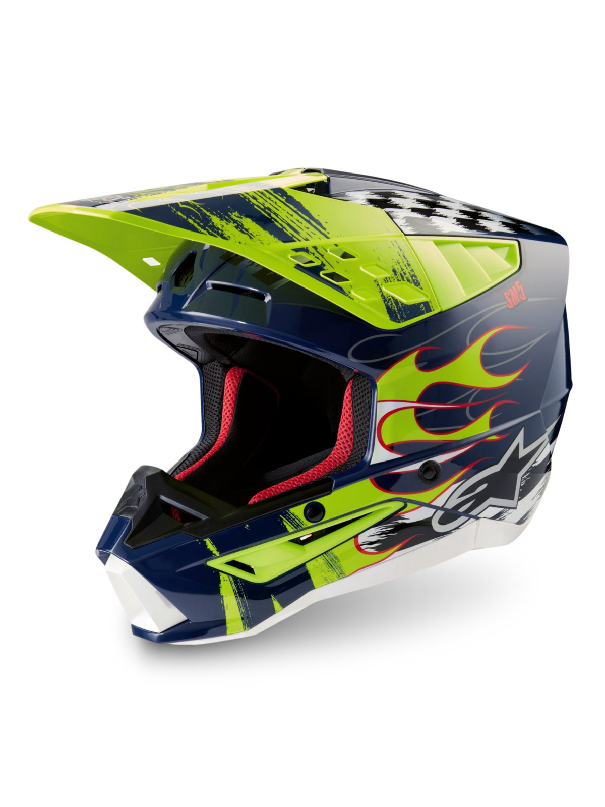 Alpinestars S-M5 Rash ECE 22.06, casque de motocross nuit marine et jaune fluo brillant, protection avancée